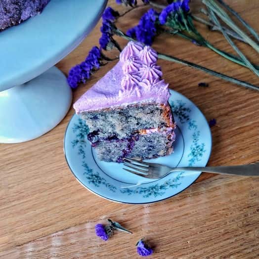 Blueberry Cashew Nut Cake slice on a serving plate.